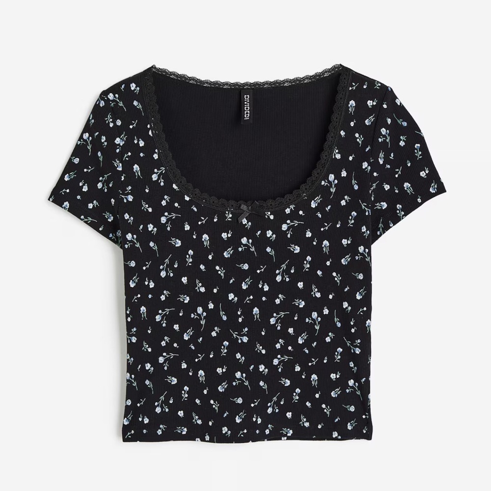 Black Floral Top by H&M Sz S
